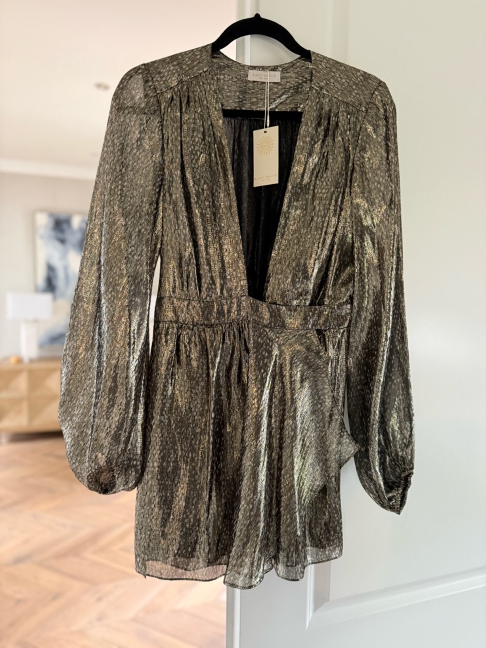 Ramy Brook Metallic Gold and Black Dress Top